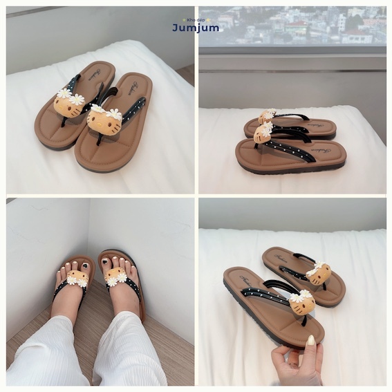Dép xỏ ngón nữ đi biển mùa hè HOTTREND kitty 3D nổi xinh phiên bản cao cấp đế mềm cao 1.5 cm chống trượt JJKEP15