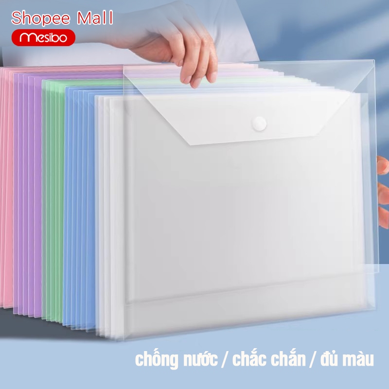 Túi file đựng tài liệu A4 Mesibo nhiều màu - Bìa tệp hồ sơ nhựa dẻo chống nước cúc bấm chắc chắn