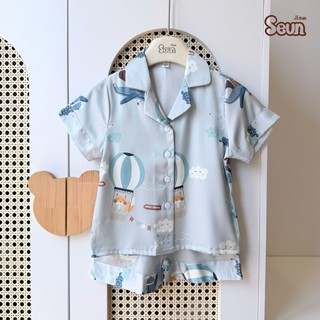 | SEUNKIDS | Bộ pijama cho bé gái bé trai (20 màu-2 link) cộc tay lụa mát lạnh 8kg đến 35kg bộ mặc nhà