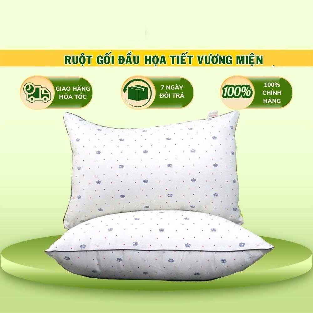 Ruột gối đầu bông gòn hoạ tiết vương miện kích thước 45x65 êm ái nâng tầm giấc ngủ