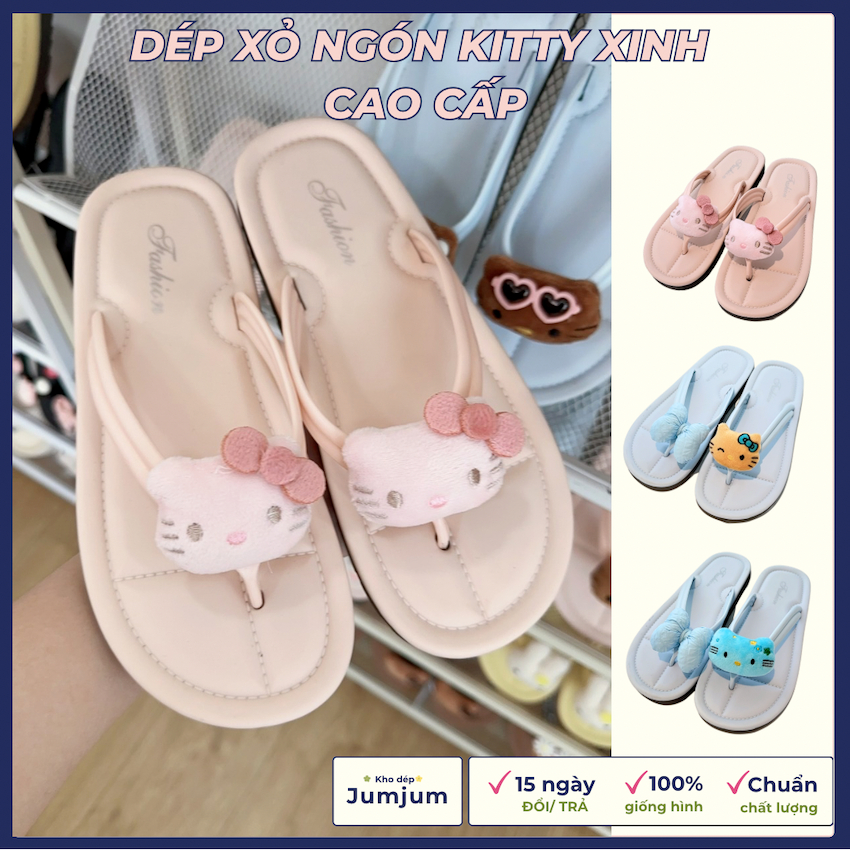 Dép xỏ ngón nữ KITTY 3D NỔI dễ thương HOTTREND đế cao su mềm êm chân dày 1.5 cm kháng nước chống trượt JJKEP16