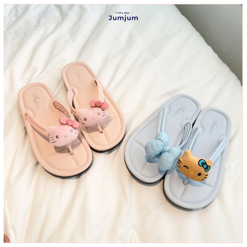 Dép xỏ ngón nữ KITTY 3D NỔI dễ thương HOTTREND đế cao su mềm êm chân dày 1.5 cm kháng nước chống trượt JJKEP16