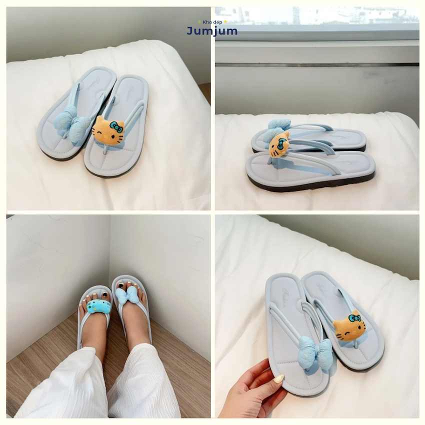 Dép xỏ ngón nữ KITTY 3D NỔI dễ thương HOTTREND đế cao su mềm êm chân dày 1.5 cm kháng nước chống trượt JJKEP16