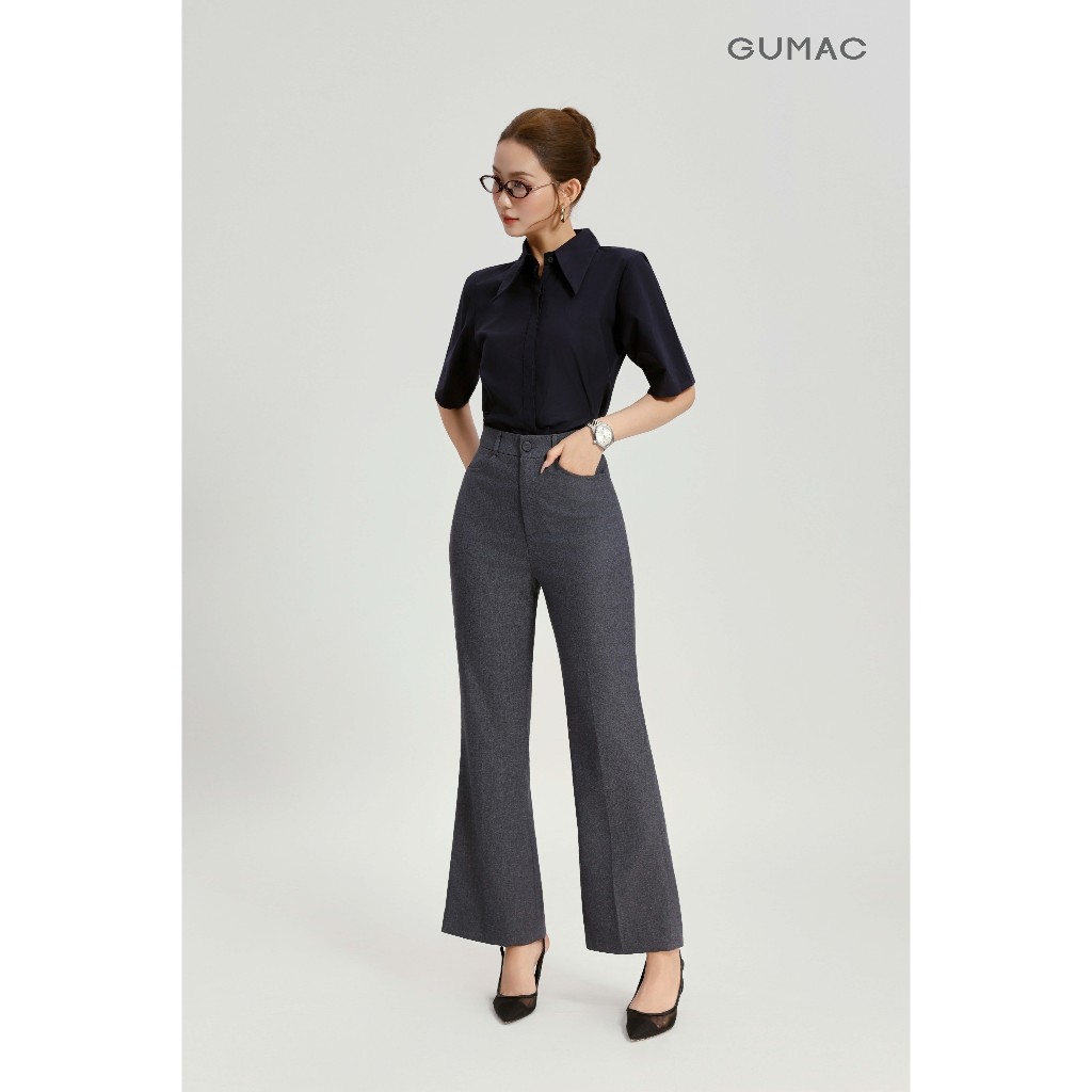 Áo Sơ Mi Nữ GUMAC Form Suông Tay Lửng Cổ Nhọn Buộc Eo Tôn Dáng Thanh Lịch AG04001