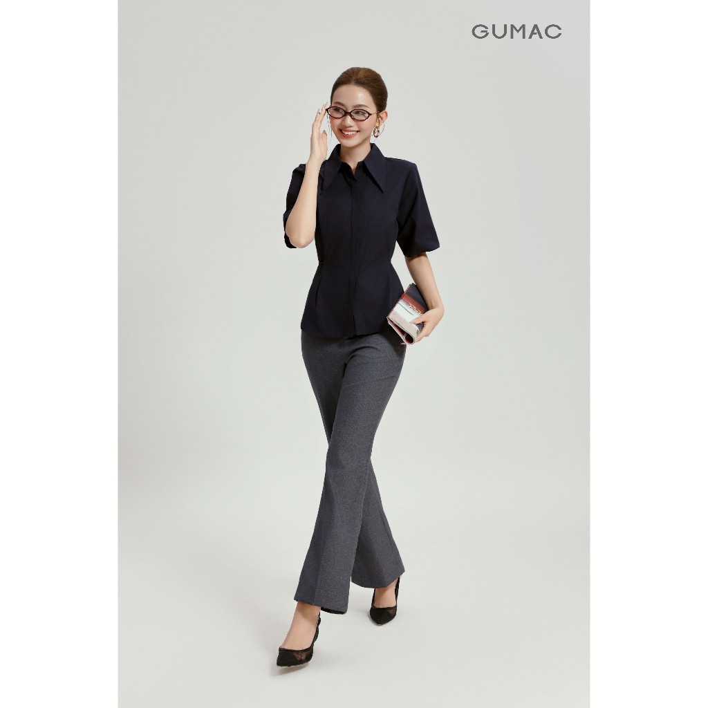 Áo Sơ Mi Nữ GUMAC Form Suông Tay Lửng Cổ Nhọn Buộc Eo Tôn Dáng Thanh Lịch AG04001