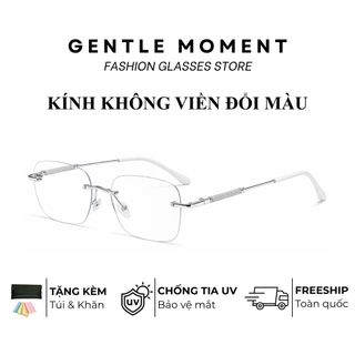 Kính không viền GENTLE MOMENT thời trang nam nữ gọng kim loại đổi màu chống ánh sáng xanh chống tia UV GMX225