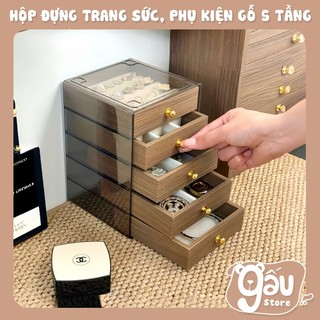 Hộp Đựng Trang Sức 5 Tầng Gỗ Óc Chó Lót Nhung Sang Trọng, Bảo Quản Trang Sức Chống Trầy Xước Oxy Hóa, Khay Đựng Phụ Kiện