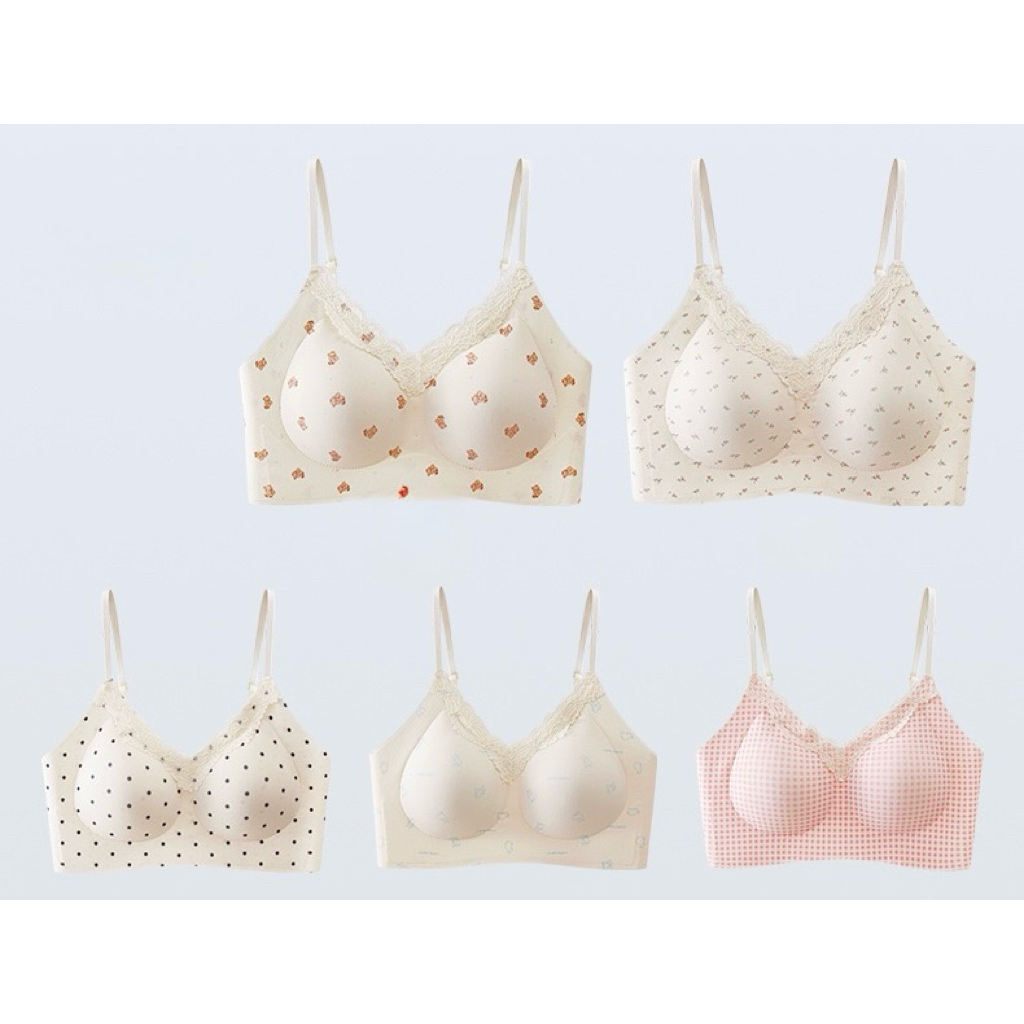 Áo Ngực Nữ Không Gọng Caro Hồng Viền Ren Mềm Mại – Bra Không Gọng Nâng Ngực Tự Nhiên, Thoáng Khí, Mặc Nhà Dễ Thương