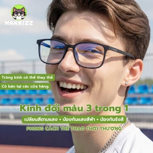 MAKRIZZ Kính chống ánh sáng xanh nam, tròng kính đổi màu theo ánh sáng, chống tia UV, gọng kính vuông màu đen