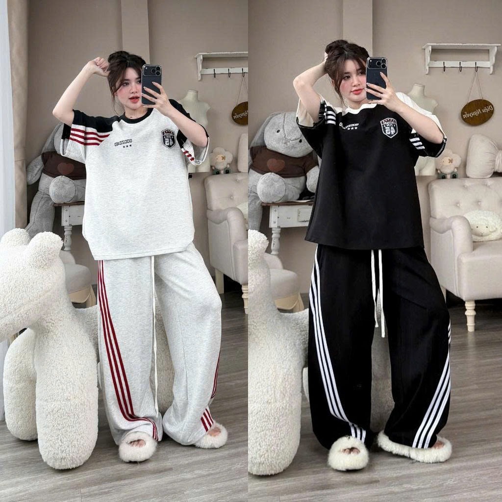 Sét Áo Thun Thêu Good Số 24 Phối Viền Chéo Đỏ Cá Tính Chất Liệu Thun Cotton Mềm Mát