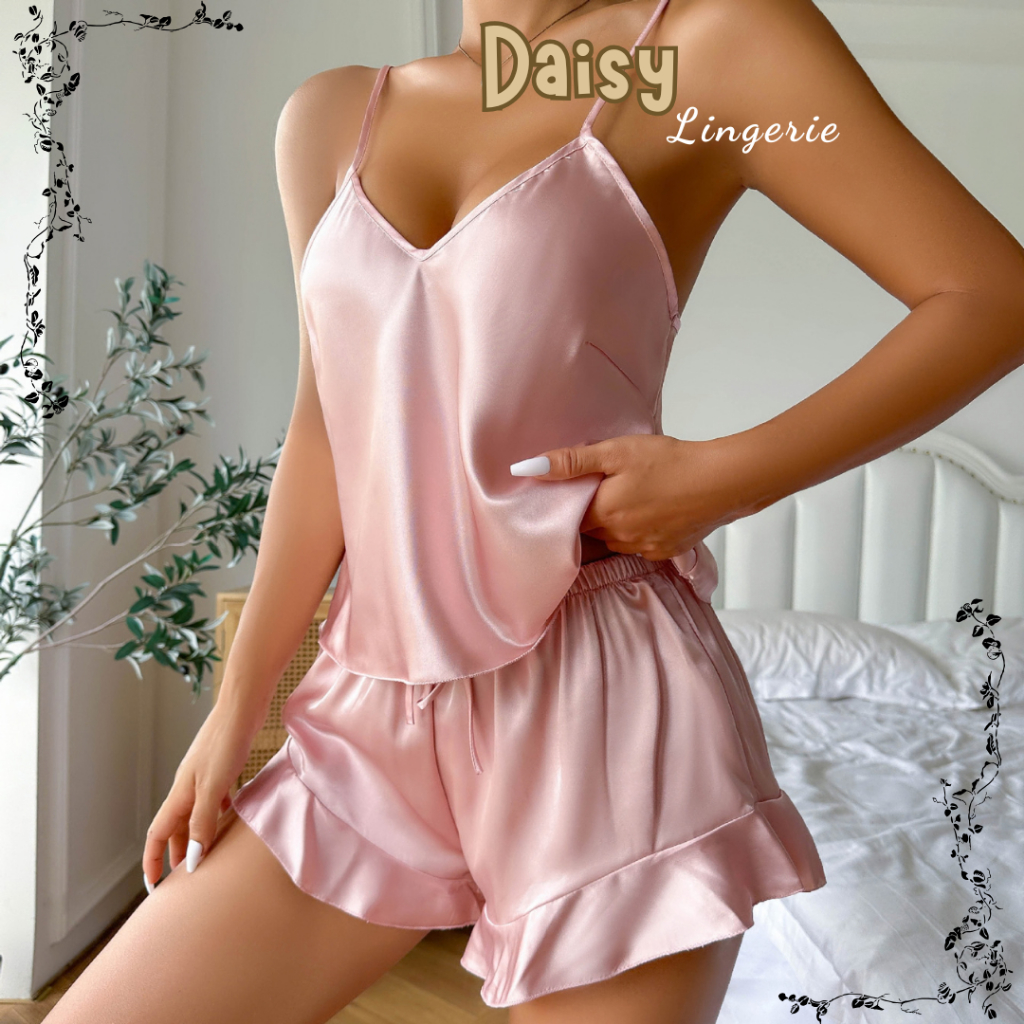 Đồ Bộ Ngủ Pyjama Ngắn Lụa Phi Bóng Mát Váy 2 Dây Xinh Xắn Cao Cấp Daisy- Mã VN139