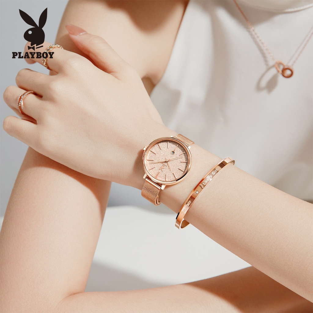 PLAYBOY Bộ Đồng Hồ Thạch anh nữ Tuyệt vời Chính hãng dây đeo bằng thép không đồng hồ tinh xảo 3093