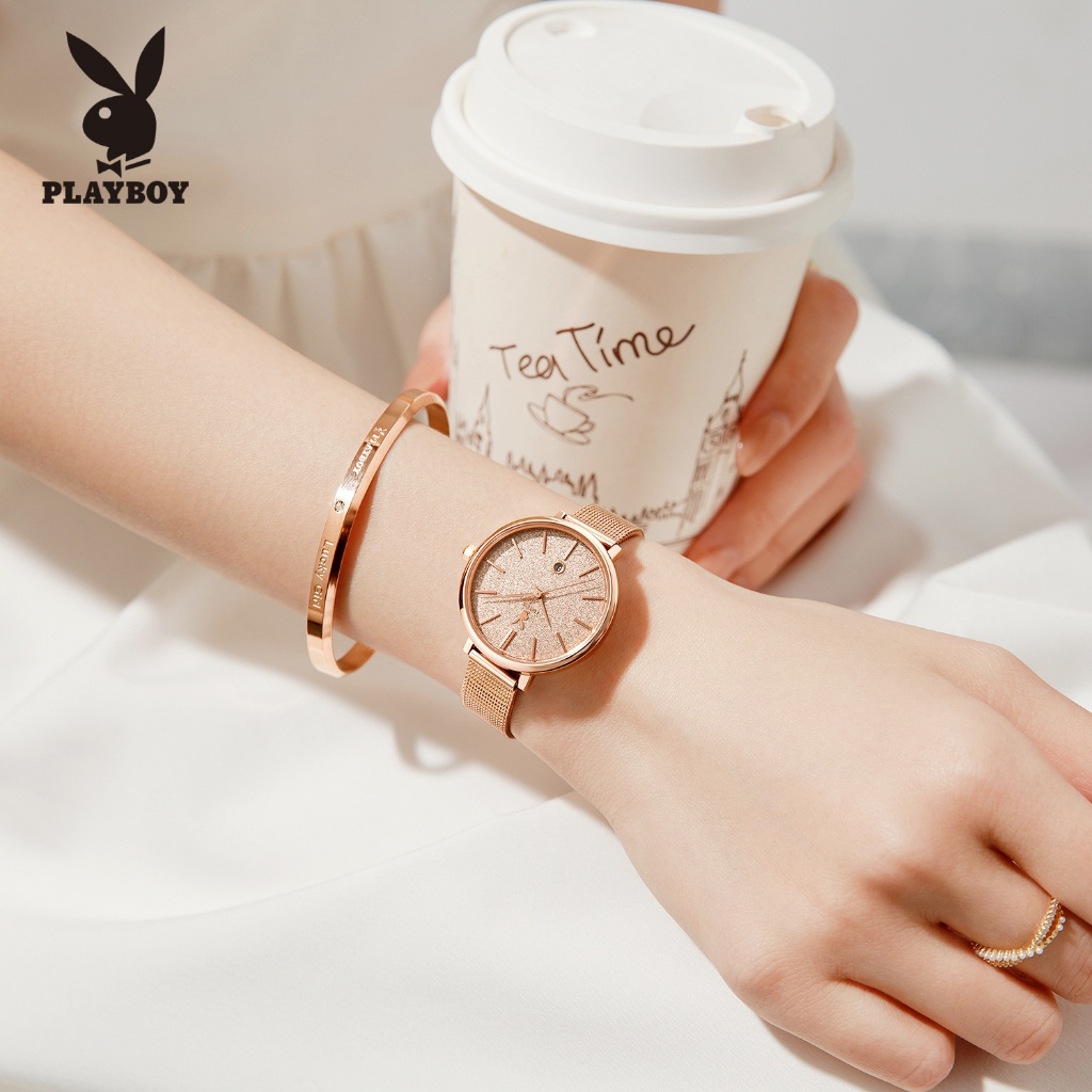 PLAYBOY Bộ Đồng Hồ Thạch anh nữ Tuyệt vời Chính hãng dây đeo bằng thép không đồng hồ tinh xảo 3093