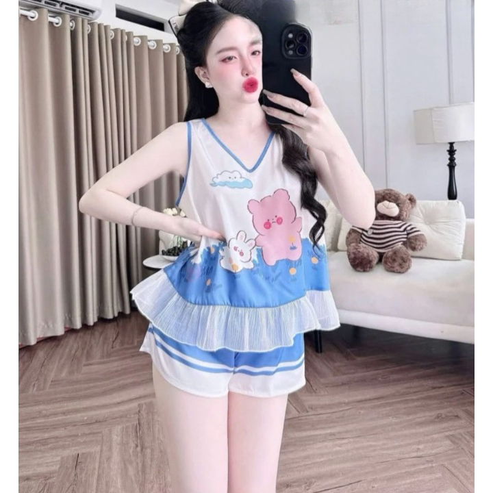 Bộ đùi mặc nhà cổ tim vải Latin thoáng mát