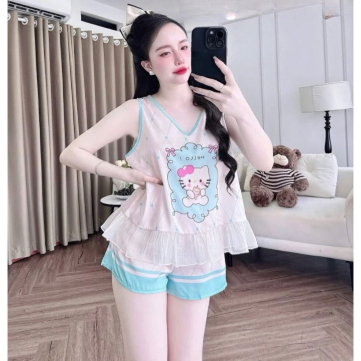 Bộ đùi mặc nhà cổ tim vải Latin thoáng mát