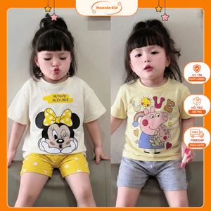 Combo 2 bộ cộc tay tone vàng tươi sáng cho bé gái, chất vải cotton mềm mát, thấm hút mồ hôi - B136/ set 2b ngố vàng