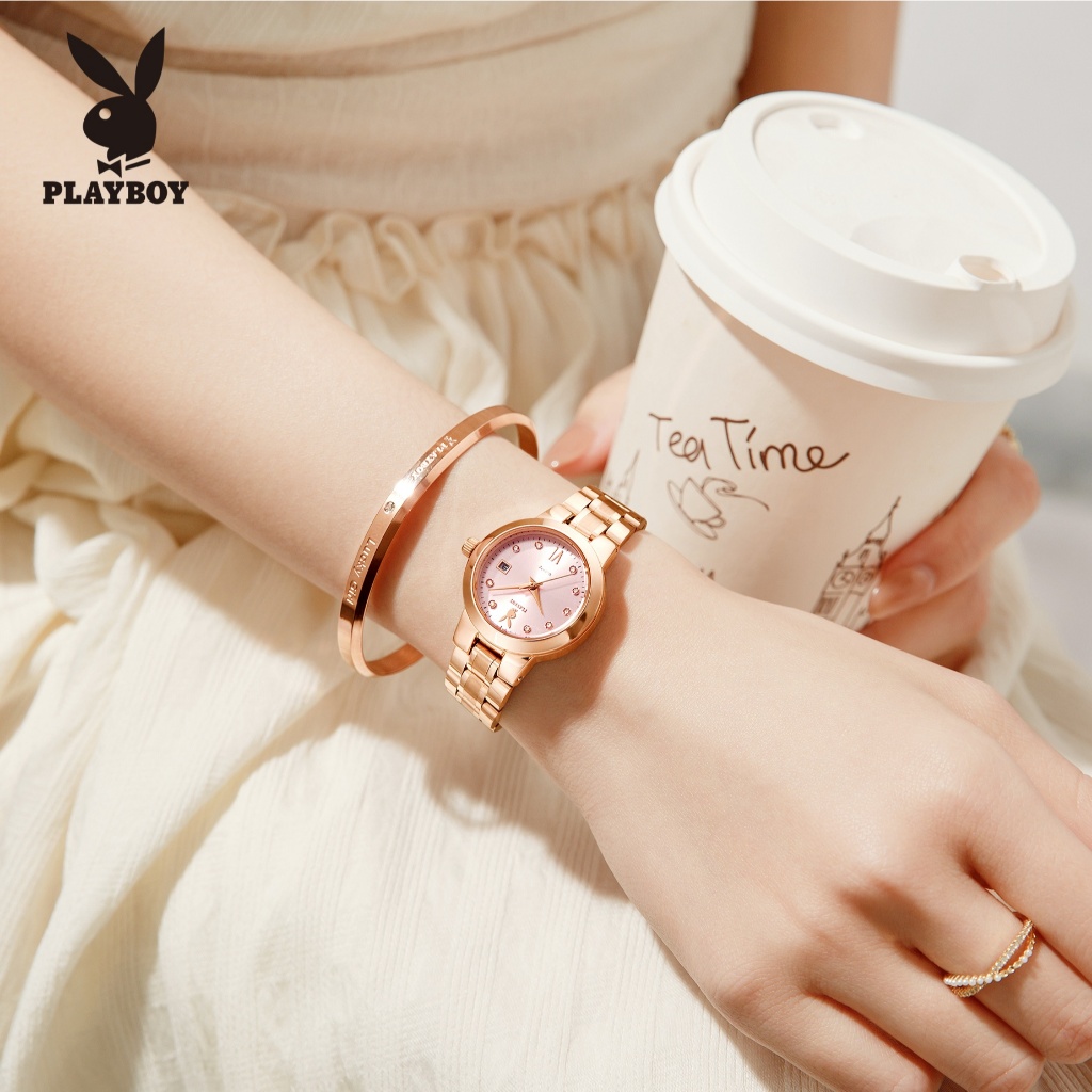 PLAYBOY Bộ Đồng Hồ nữ Thạch anh Dây đeo đồng hồ bằng thép không gỉ Đơn giản và thanh lịch Quà 3105