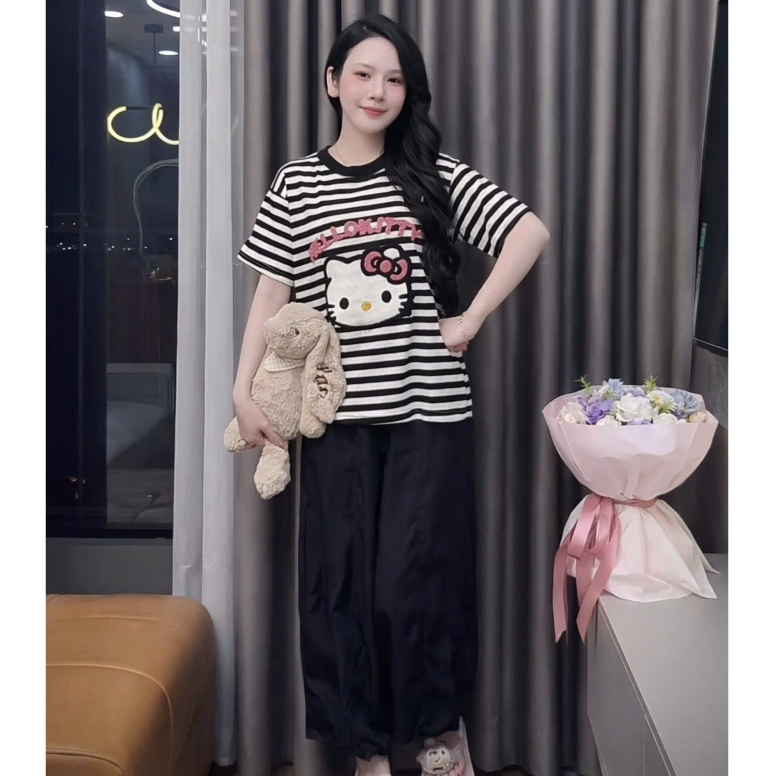 Đồ bộ dài mặc nhà cho nữ, mặc ngủ mặc nhà quần dài - Áo thun cotton, quần kaki co giãn, thoáng mát, không nhăn