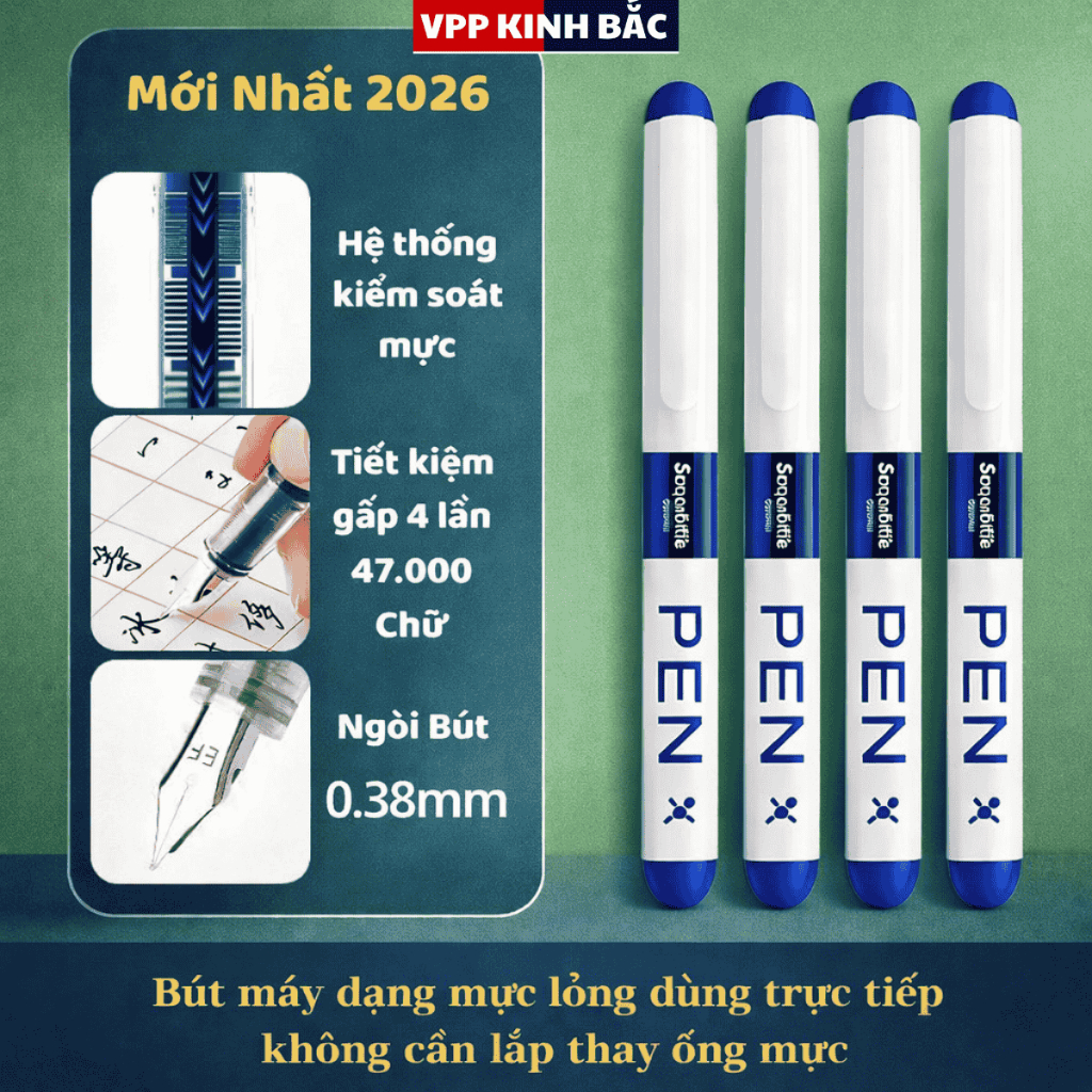 (HOT) Bút Máy Mực Gel F34 Dùng Cho Học Sinh Tiểu Học - Ống Mực To, Viết Nhanh Khô, Nét 0.38mm Trơn Tru.