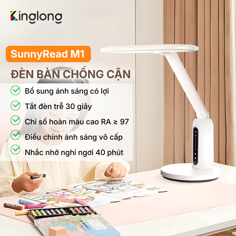 Đèn Bàn Bảo Vệ Mắt SunnyRead M1 KingLong, Đèn Led Để Bàn Học Tập, Làm Việc, Chống Cận Thị, Ánh Sáng Toàn Quang Phổ