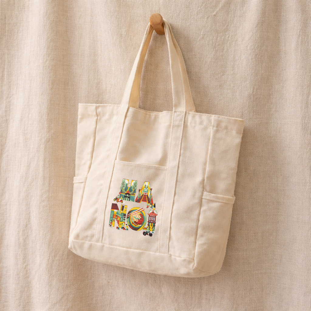 Túi tote có khóa kéo SIZE TO - túi vải tote đeo vai in hình HÀ NỘI có khóa kèm 3 ngăn phụ siêu xinh đựng đồ tuima06a