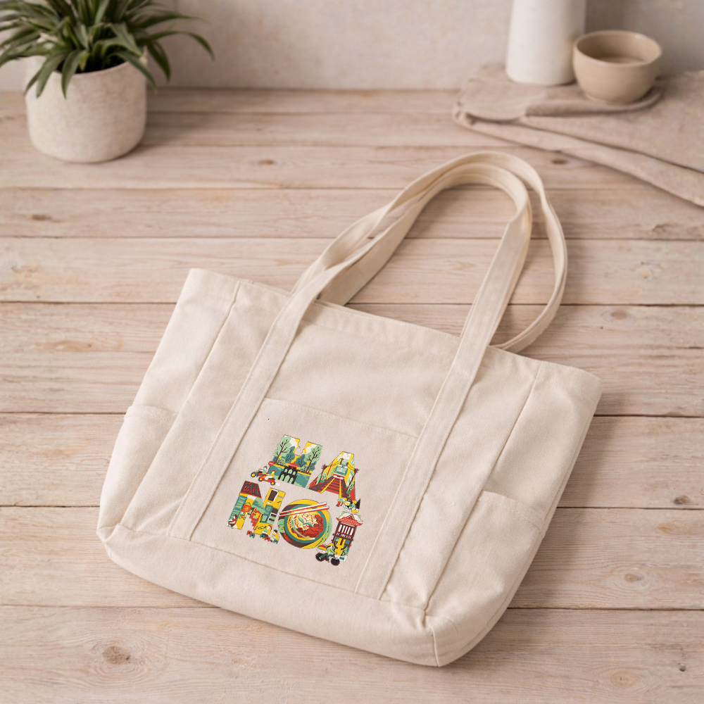 Túi tote có khóa kéo SIZE TO - túi vải tote đeo vai in hình HÀ NỘI có khóa kèm 3 ngăn phụ siêu xinh đựng đồ tuima06a