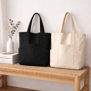 Túi tote túi vải canvas có khóa miệng và ngăn phụ đeo vai đi học đi chơi thời trang đựng vừa khổ A4 laptop - tuim196