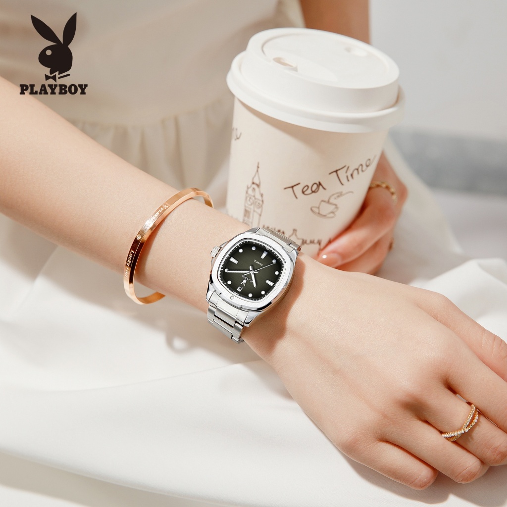 PLAYBOY Bộ Đồng hồ nữ Chính hãng Dây đeo bằng thép không có phát sáng Đơn giản Chống thấm nước 3529