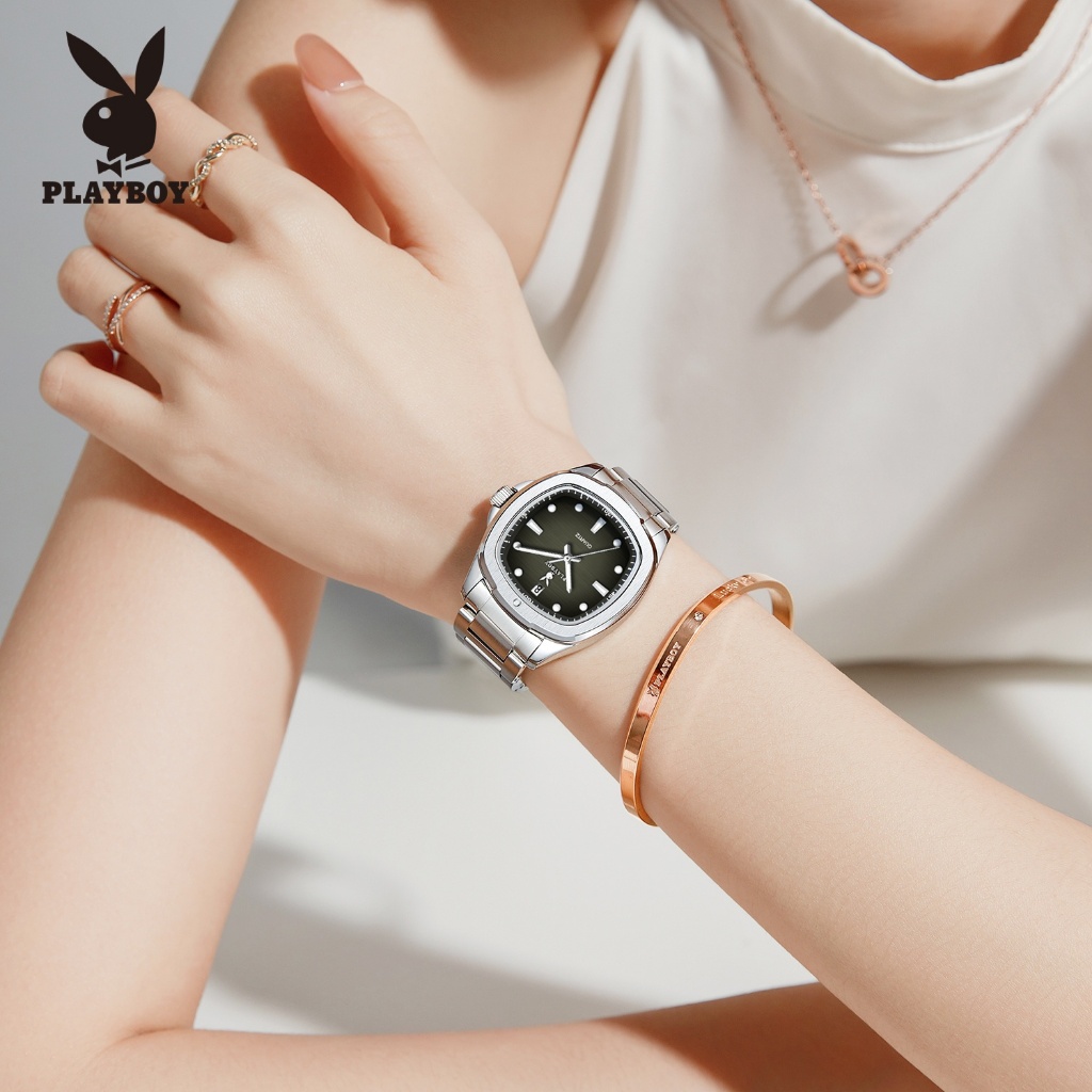 PLAYBOY Bộ Đồng hồ nữ Chính hãng Dây đeo bằng thép không có phát sáng Đơn giản Chống thấm nước 3529
