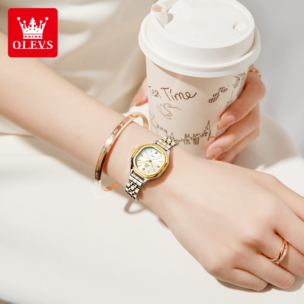 OLEVS Bộ Đồng Hồ nữ Tuyệt vời Chính hãng dây đeo bằng thép không chống thấm Mặt đồng hồ vuông 5888