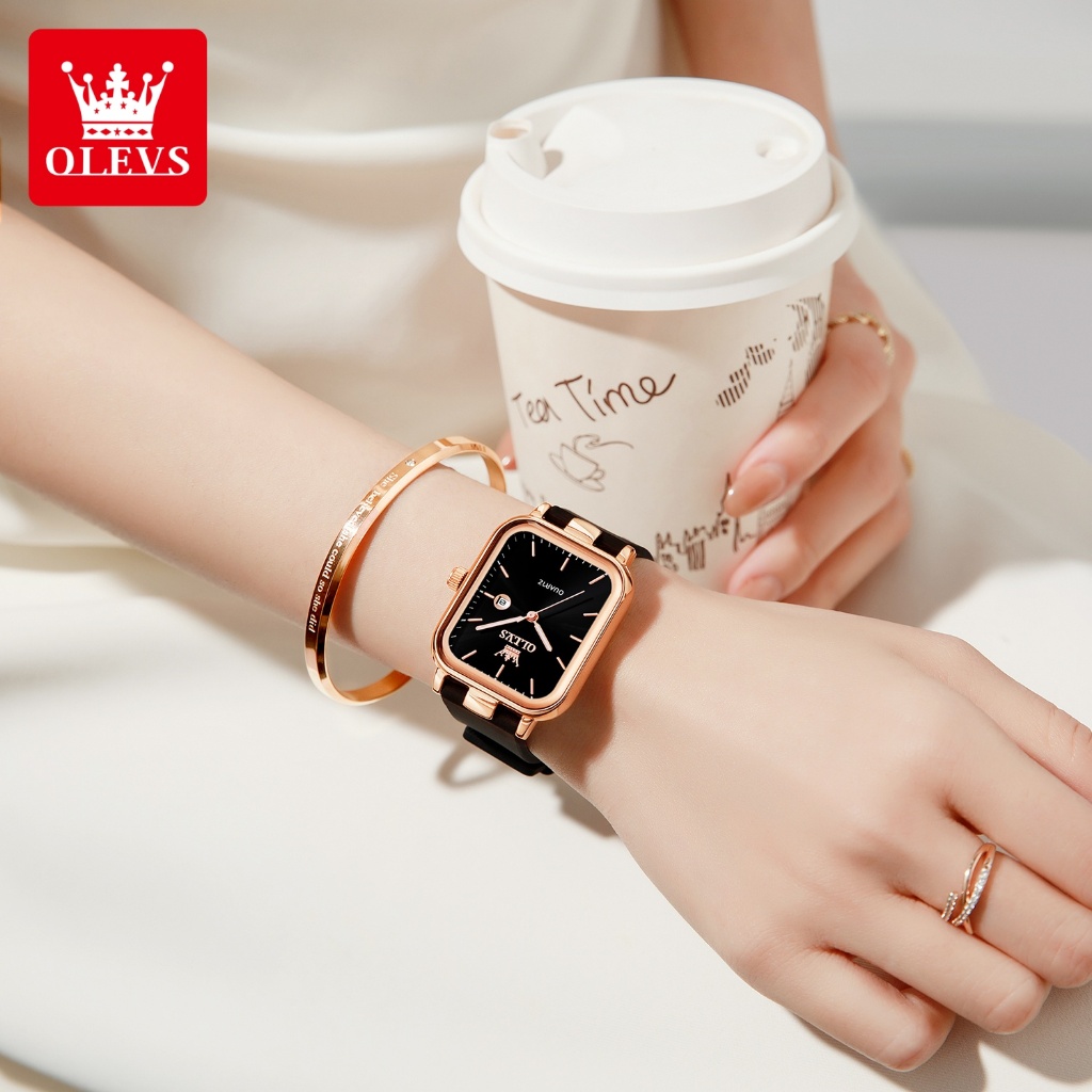 OLEVS Bộ Đồng hồ Nữ Dây đeo đồng hồ bằng cao su tự nhiên thạch anh Đơn giản Quà chống thấm nước 7089
