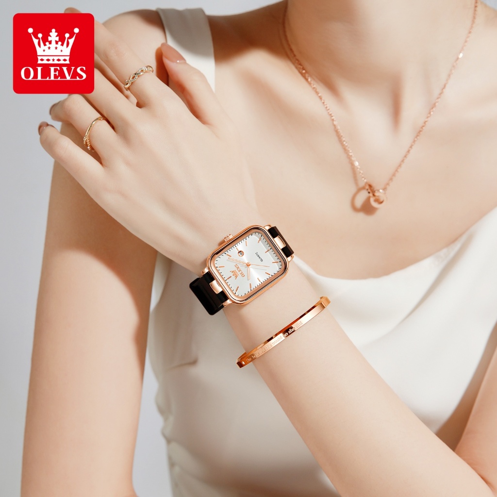 OLEVS Bộ Đồng hồ Nữ Dây đeo đồng hồ bằng cao su tự nhiên thạch anh Đơn giản Quà chống thấm nước 7089