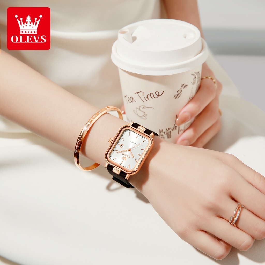 OLEVS Bộ Đồng hồ Nữ Dây đeo đồng hồ bằng cao su tự nhiên thạch anh Đơn giản Quà chống thấm nước 7089