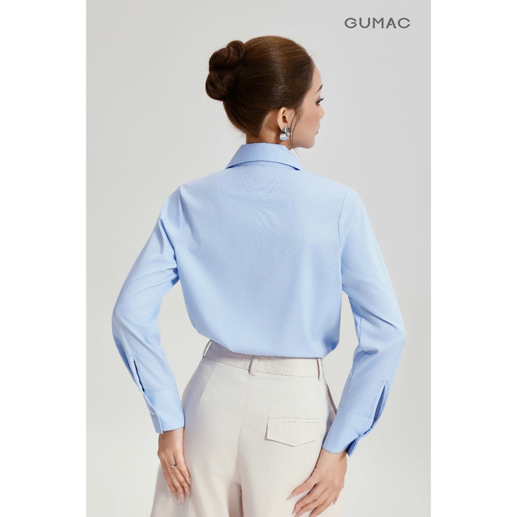 Áo Sơ Mi Nữ GUMAC Dài Tay Cổ Nhọn Cách Điệu Vải Kate Sợi Tre Cao Cấp Ít Nhăn AG04060