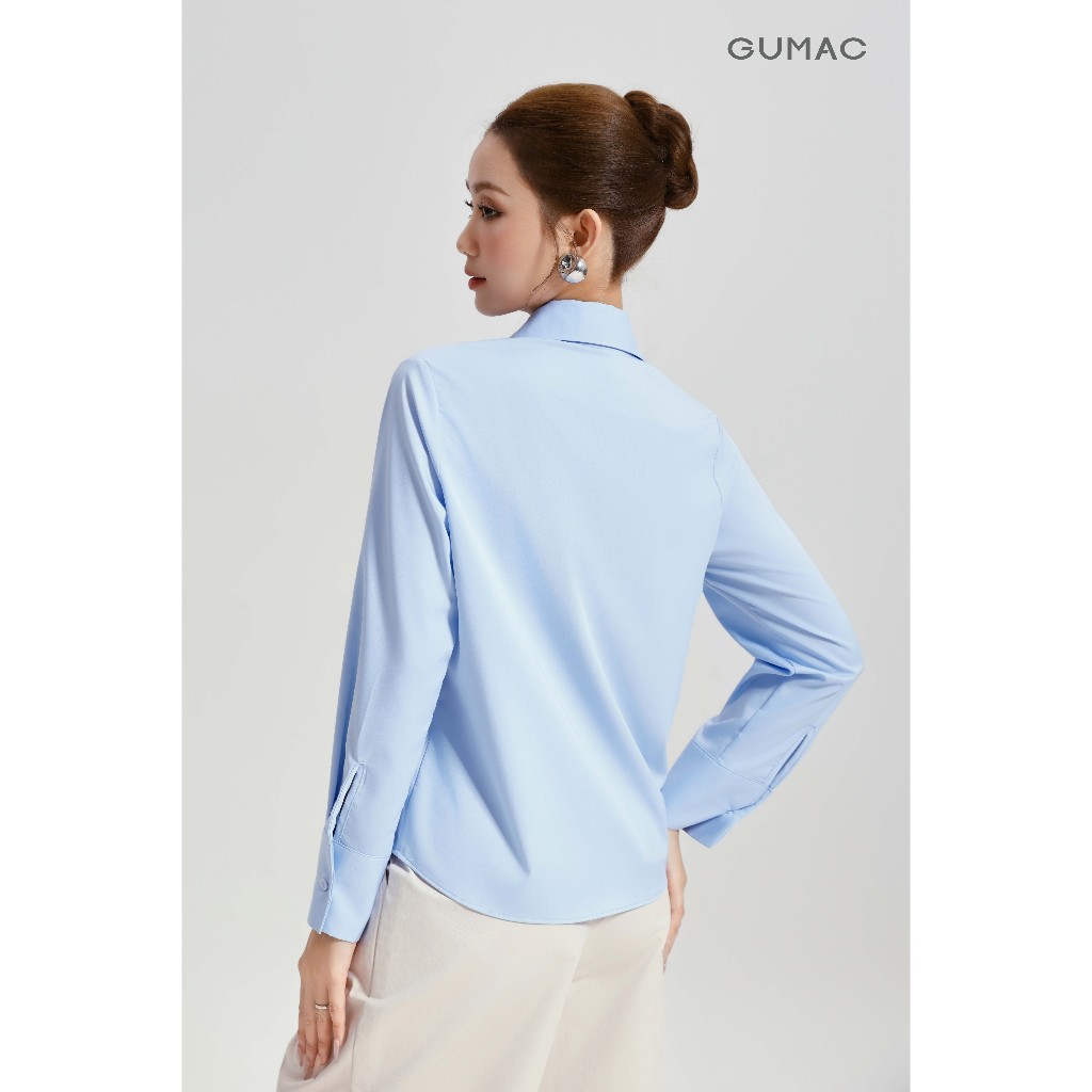 Áo Sơ Mi Nữ GUMAC Dài Tay Cổ Nhọn Cách Điệu Vải Kate Sợi Tre Cao Cấp Ít Nhăn AG04060