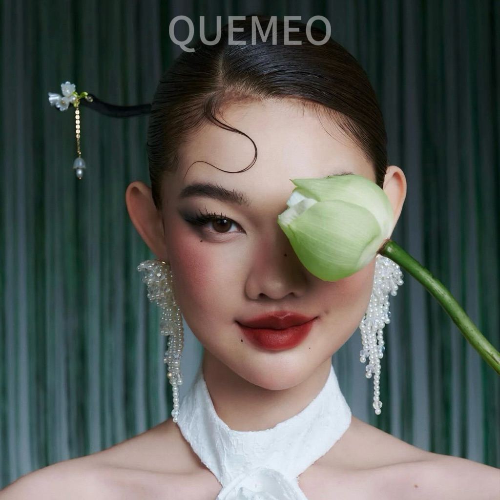 Bông Tai Hoa Cườm Dáng Dài Tua Rua Glamour QUEMEO hạt đá pha Lê cao cấp bông tai tiệc sang trọng