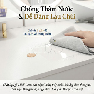 NIDO Bàn Trang Điểm Kèm Gương LED - Kệ Để Mỹ Phẩm Tiện Lợi, Hoàn Hảo Cho Phòng Ngủ