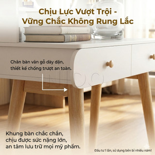 NIDO Bàn Trang Điểm Kèm Gương LED - Kệ Để Mỹ Phẩm Tiện Lợi, Hoàn Hảo Cho Phòng Ngủ