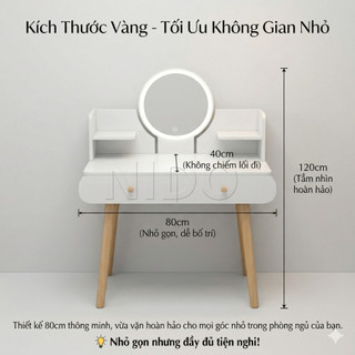 NIDO Bàn Trang Điểm Kèm Gương LED - Kệ Để Mỹ Phẩm Tiện Lợi, Hoàn Hảo Cho Phòng Ngủ