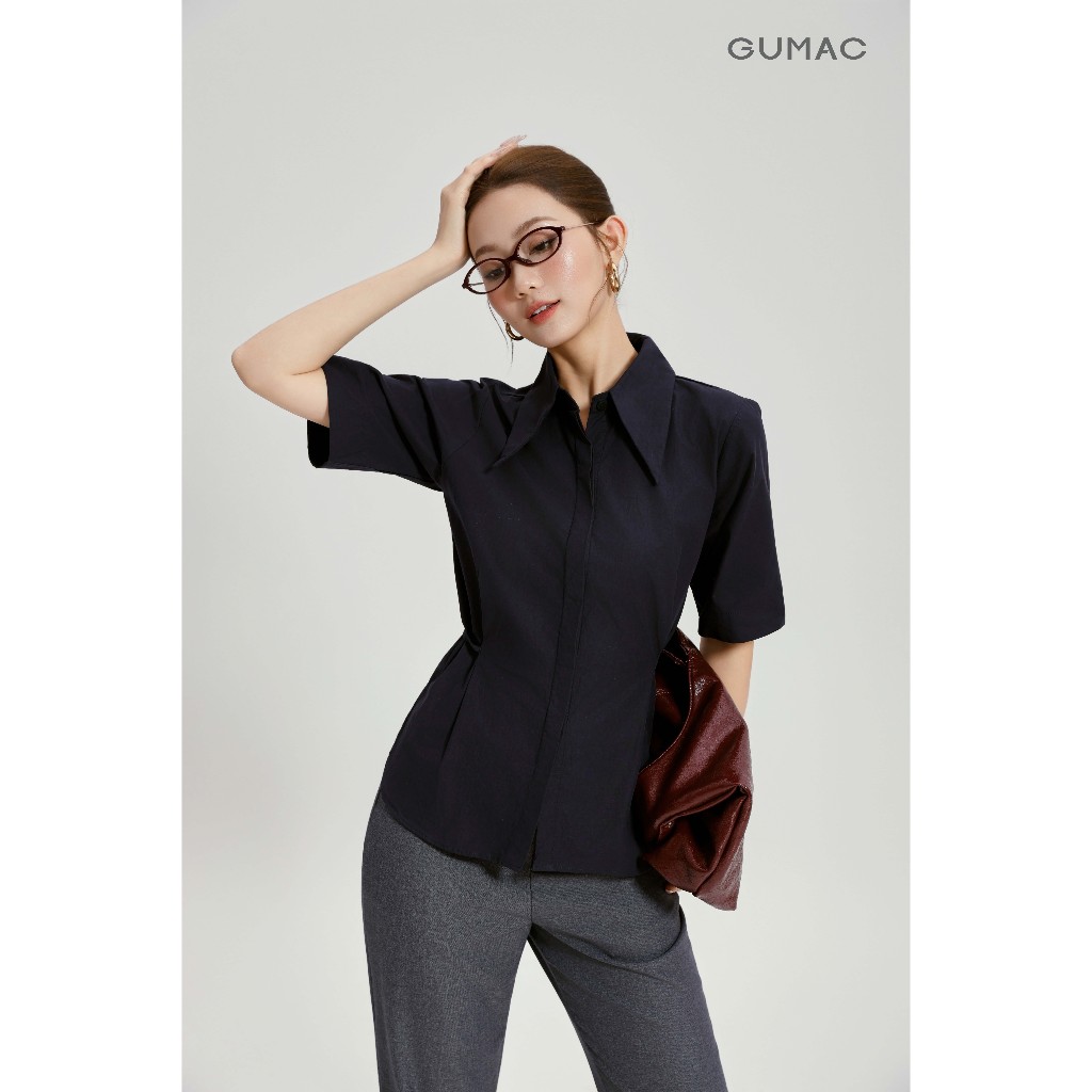 Áo Sơ Mi Nữ GUMAC Form Suông Tay Lửng Cổ Nhọn Buộc Eo Tôn Dáng Thanh Lịch AG04001