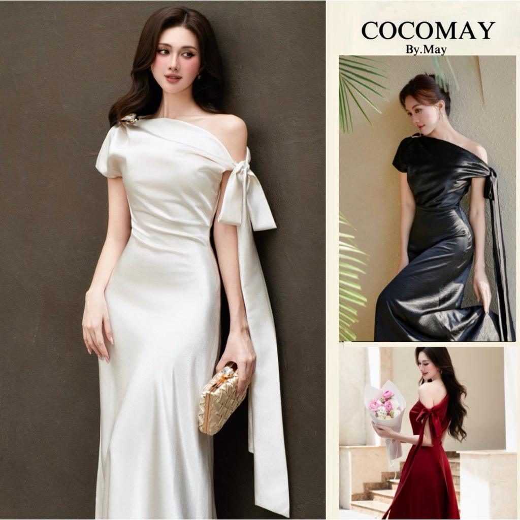 COCOMAY ĐẦM Scarlet Charm Dress lệch vai Lụa tặng kèm cài khuy đầm ...