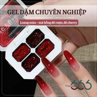 Set Gel Dặm Ombre Đỏ 4 Ô Tôn Da – Gel Tán Loang Đỏ Cherry, Đỏ Trầm Sang Trọng Nail Đẹp Chuẩn Salon UV LED Thegioinail666