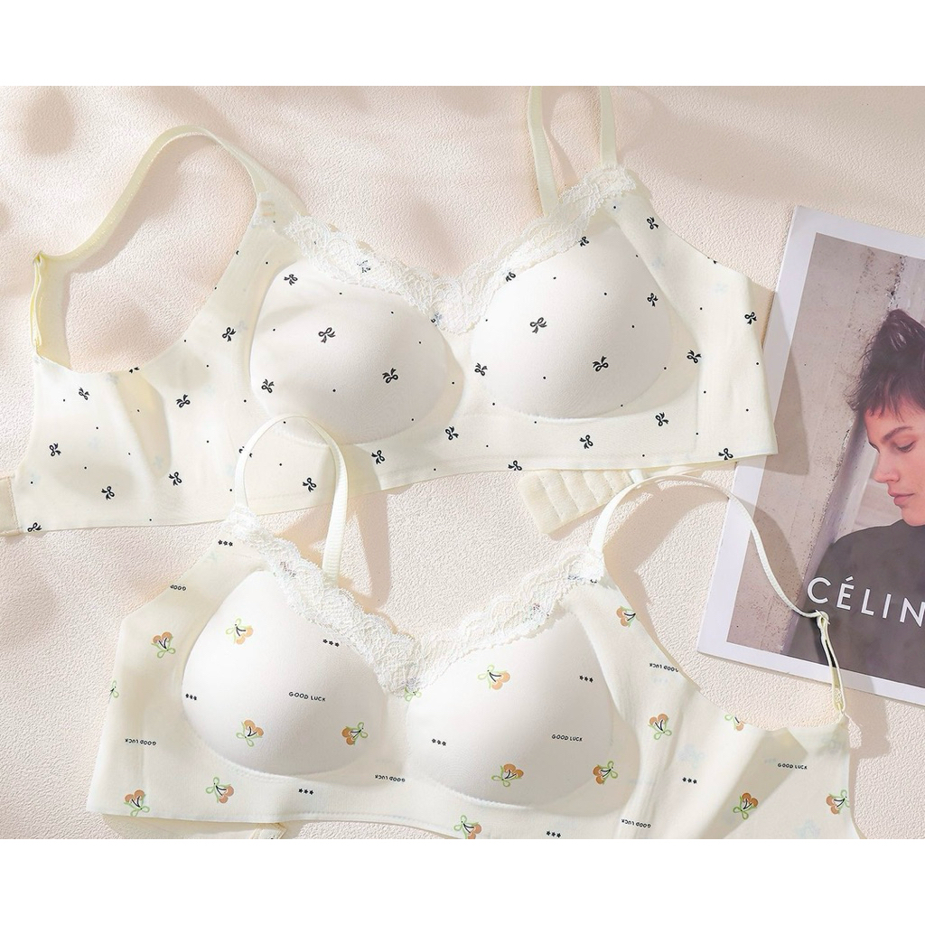 Áo Lót Không Gọng Cotton Họa Tiết Gấu/Hoa Siêu Mềm Mại Gom Ngực Nâng Đỡ Tự Nhiên Cho Nữ