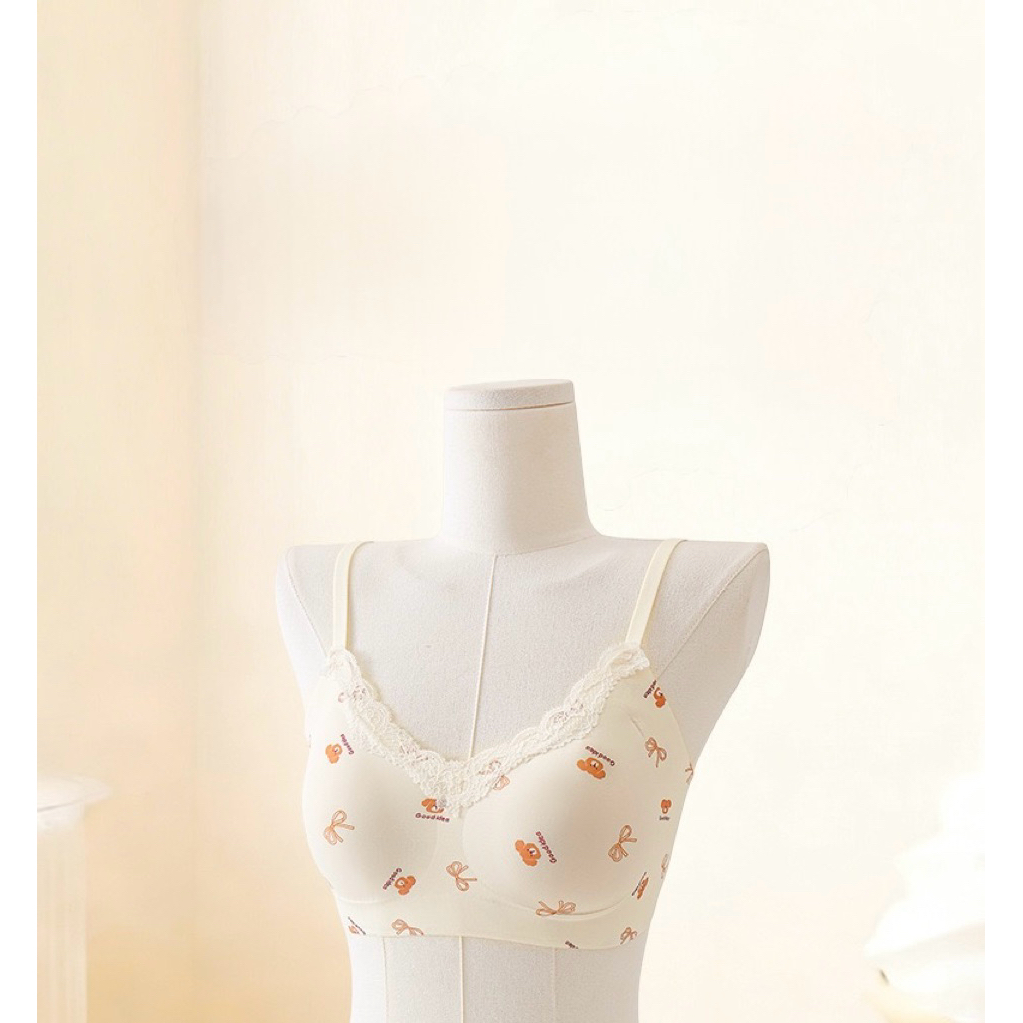 Áo Lót Không Gọng Cotton Họa Tiết Gấu/Hoa Siêu Mềm Mại Gom Ngực Nâng Đỡ Tự Nhiên Cho Nữ