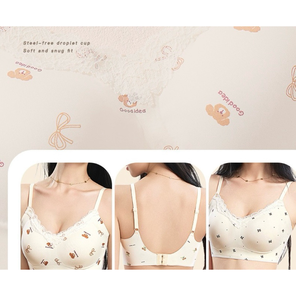 Áo Lót Không Gọng Cotton Họa Tiết Gấu/Hoa Siêu Mềm Mại Gom Ngực Nâng Đỡ Tự Nhiên Cho Nữ
