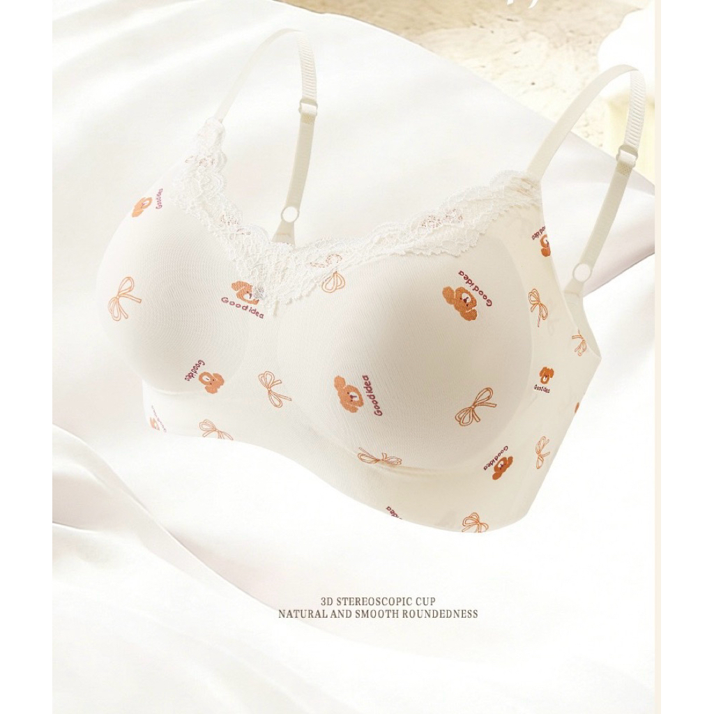 Áo Lót Không Gọng Cotton Họa Tiết Gấu/Hoa Siêu Mềm Mại Gom Ngực Nâng Đỡ Tự Nhiên Cho Nữ
