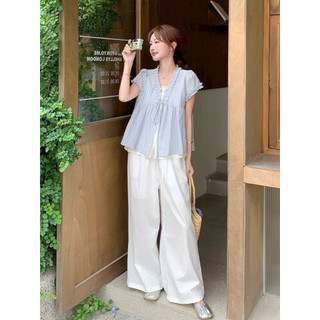 Áo Sơ Mi Babydoll Trắng Tay Ngắn Nữ Kiểu Dáng Vintage Cakecat Dễ Thương Cotton Thoáng Mát