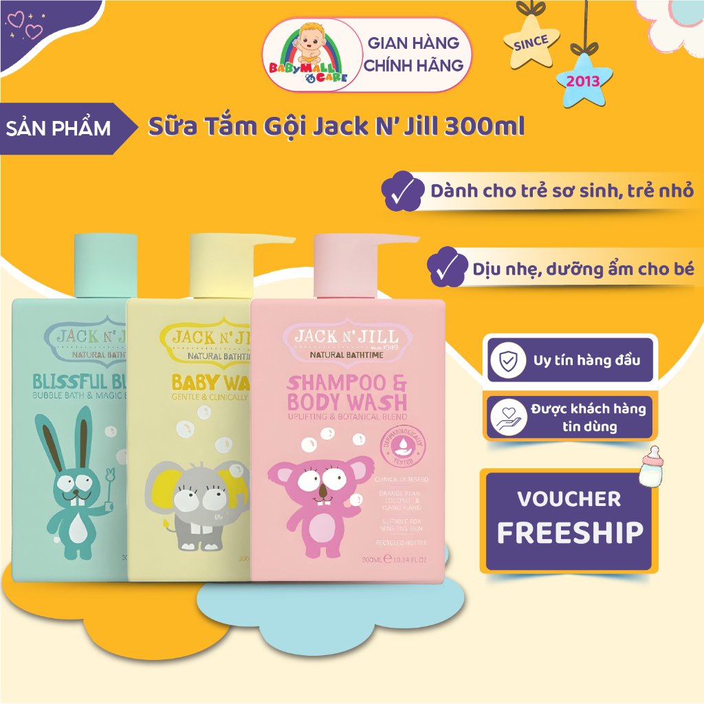 Sữa Tắm Gội Jack N’ Jill 300ml Dịu Nhẹ Dưỡng Ẩm, Thư Giãn, Cho Da Bé Mềm Mại | Babymall & Care