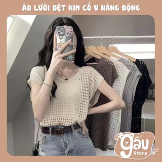 Áo Lưới Dệt Kim 3 Lỗ Cánh Dơi Cổ V Form Dáng Rộng Phong Cách Hàn Quốc, Áo Đi Biển Mùa Hè Năng Động Siêu Xinh