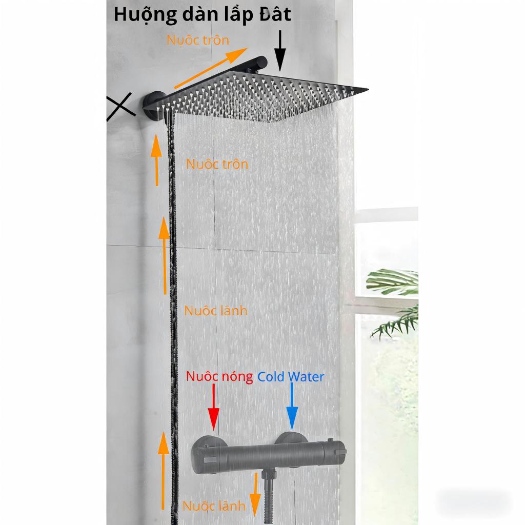 Đủ bộ bát sen VUÔNG Dây sen tắm đứng inox 304 bền đẹp LOẠI CẦN DÀI 47CM bằng Inox sáng bóng tiện lợi gồm bát sen cần tre